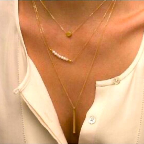 New three chain dangle necklace bar and faux pearl beaded - Picture 6 of 8